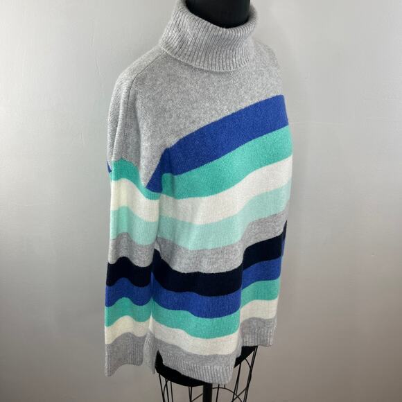 NWT Talbots Gray Blue Striped Knit Long Sleeve Turtleneck Sweater Pullover PXL - Picture 3 of 9